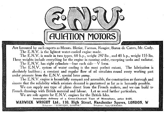 Warwick Wright ENV Water Cooled Aviation Motors 40 Or 60 HP      