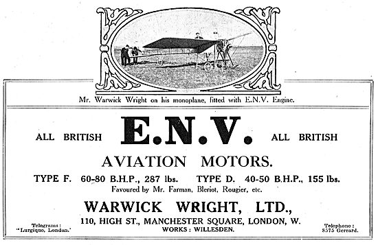 ENV Aviation Motor Type F 60-80 BHP 287 Lbs - Used By Bleriot    