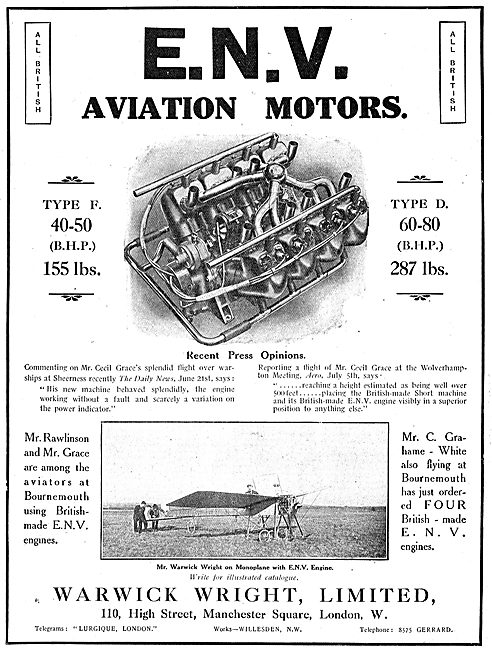 Mr Warwick Wright On Monoplane With ENV Aero Engine              