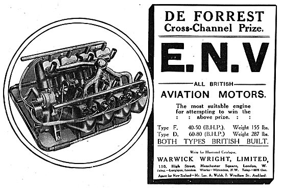 De Forrest Cross-Channel Prize Won On An ENV Aviation Motor.     