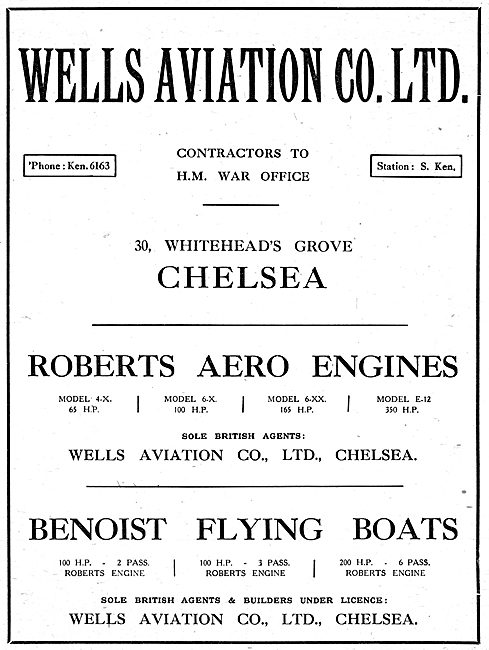 Wells Aviation - Roberts Aero Engines - Benoist Flying Boats     