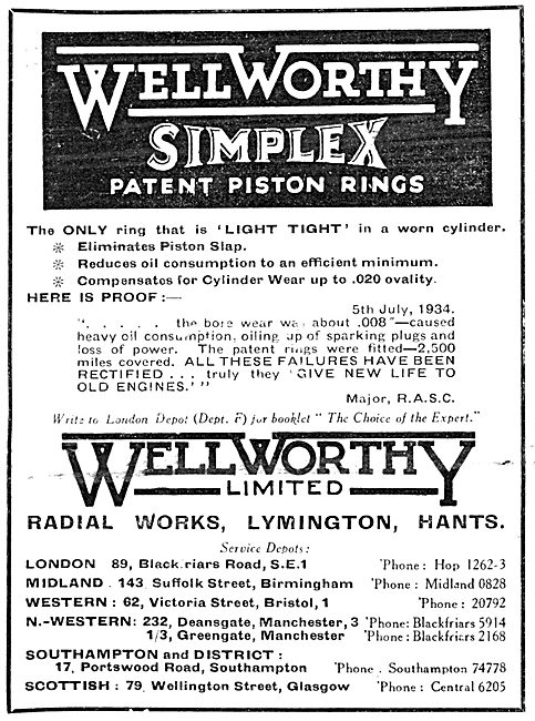 Wellworthy Simplex Piston Rings                                  