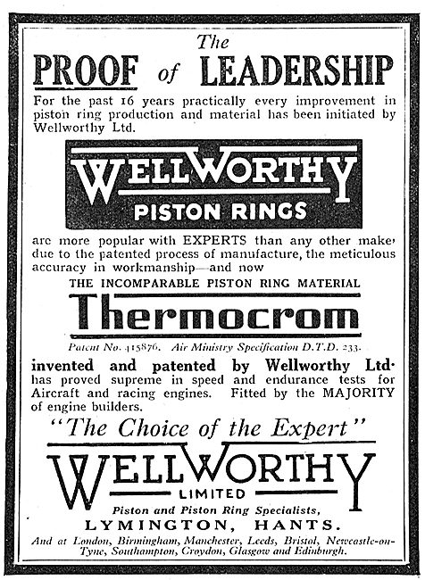 Wellworthy Aero Engine Piston Rings                              