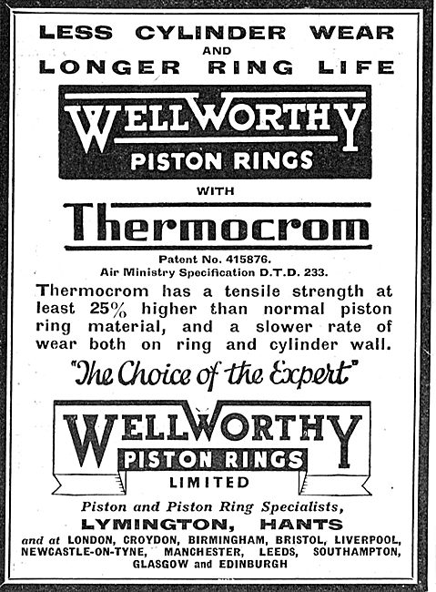 Wellworthy Thermocron Aero Engine Piston Rings                   