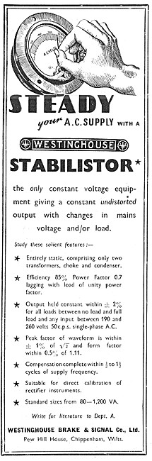 Westinghouse STABILISTOR Constant Voltage Equipment              