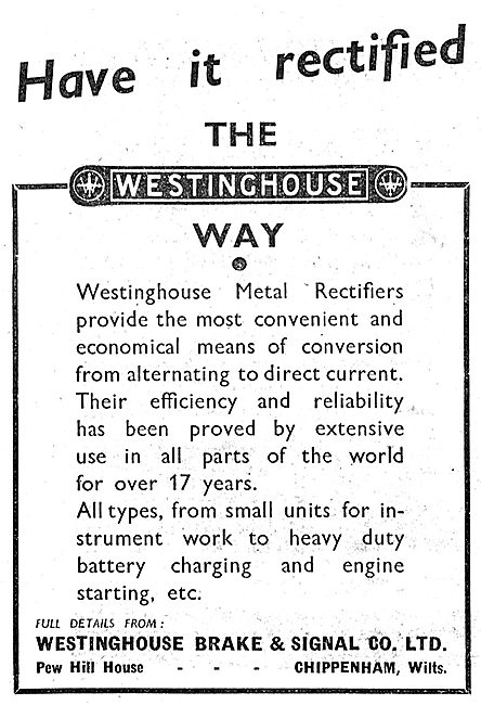 Westinghouse Rectifiers 1943 Advert                              