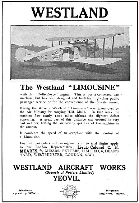 The Westland Limousine. Westland Aircraft Works. (Petters Ltd)   