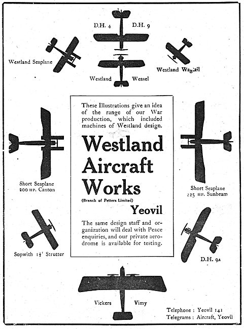 Westland Aircraft Works. Model Range. (Petters Ltd)              