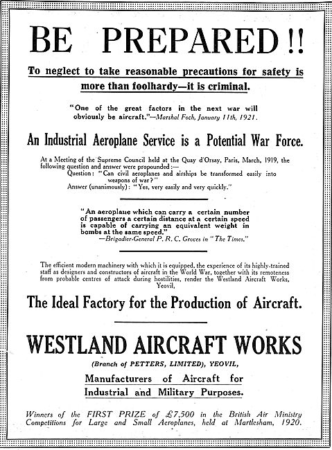 Westland Aircarft Works. Be Prepared!                            