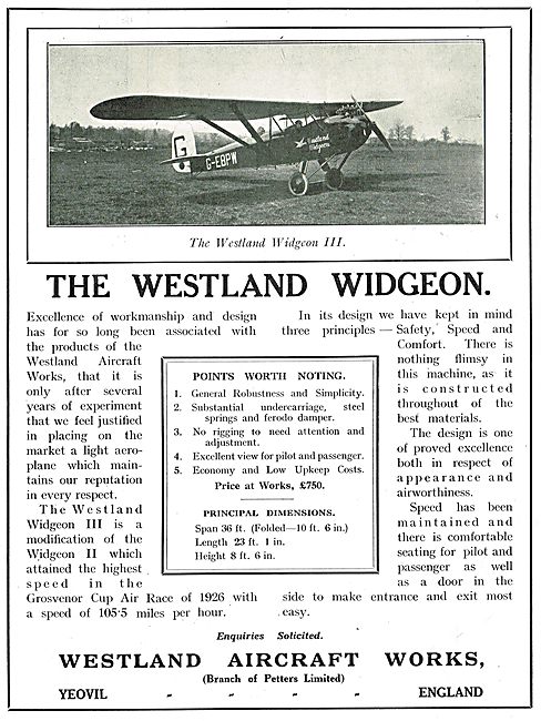 Westland Widgeon III Points Worth Noting                         