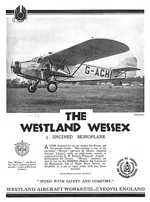 Westland Wessex Three Engined Monoplane Sabena                   