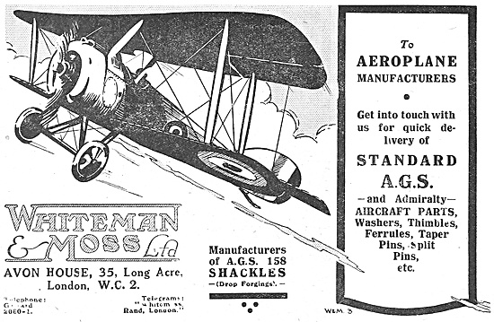 Whiteman & Moss AGS Parts & Accessories 1918 Advert              