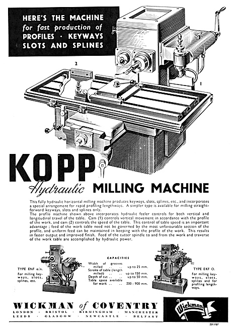 Wickman KOPP Hydraulic Milling Machine                           