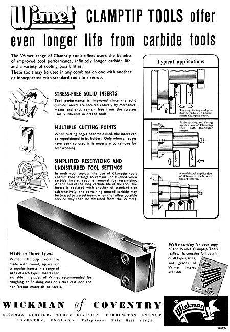 Wickman Of Coventry  WIMET Wickman Machine Tools 1954            