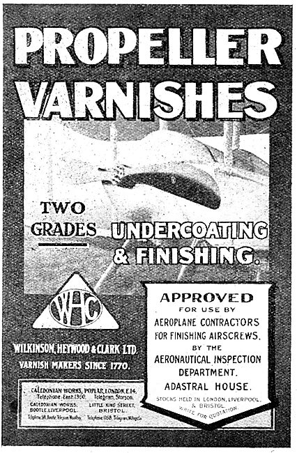 Wilkinson Heywood & Clark:- Aeroplane Paints & Varnishes 1917    