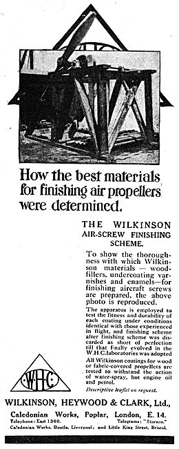 Wilkinson Heywood & Clark. Propellor Varnishes. WW1 Advert       