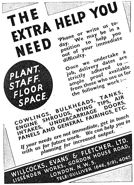 Willcocks, Evans & Fletcher. Sheet Metal Work 1943 Advert        