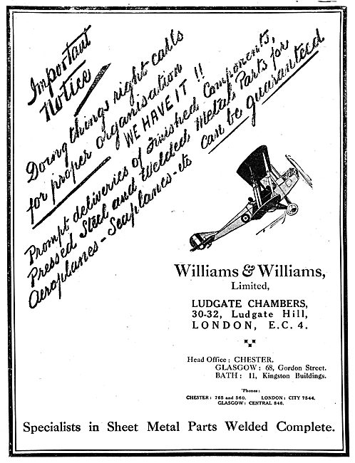 Williams & Williams - Aeronautical Engineers. Sheet Metal Work   