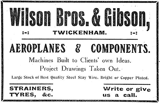 Wilson Bros & Gibson Twickenham - Maufactuerers Of Aeroplanes    