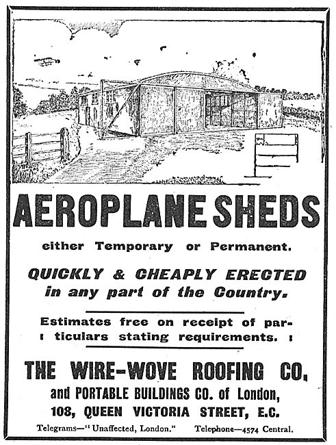 Wire Wove Aeroplane Sheds Cheaply & Quickly Erected.             