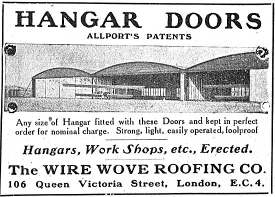 Wire Wove Roofing Co. Allport's Patents. Aeroplane Hangar Doors  