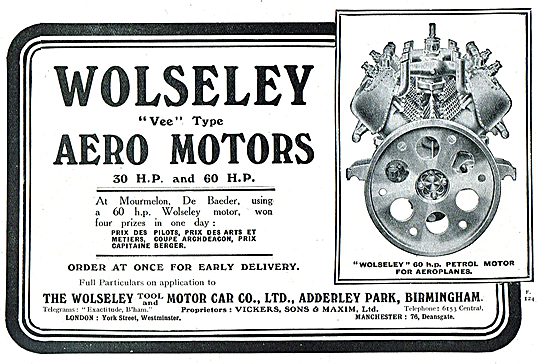 Wolseley 30 & 60 HP Vee Type Aero Motors                         