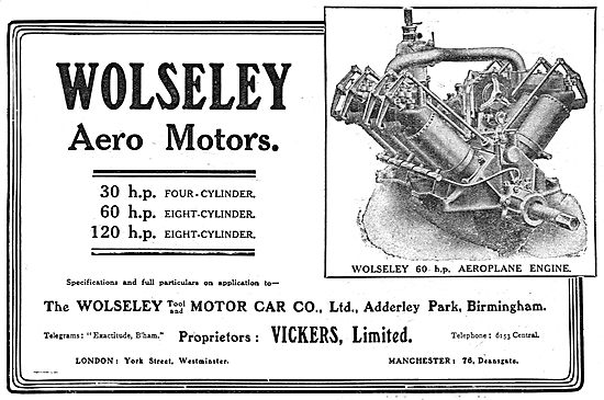 Wolseley Aero Motors 30hp 60hp 120hp Eight-Cylinder              