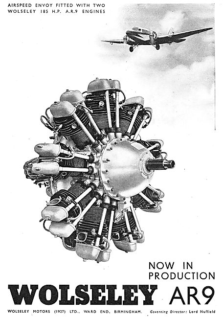 Wolseley 185 HP AR9 Engines Fitted To The Airspeed Envoy         