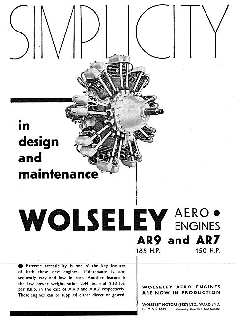Wolseley AR9 & AR7 Aero Engines                                  