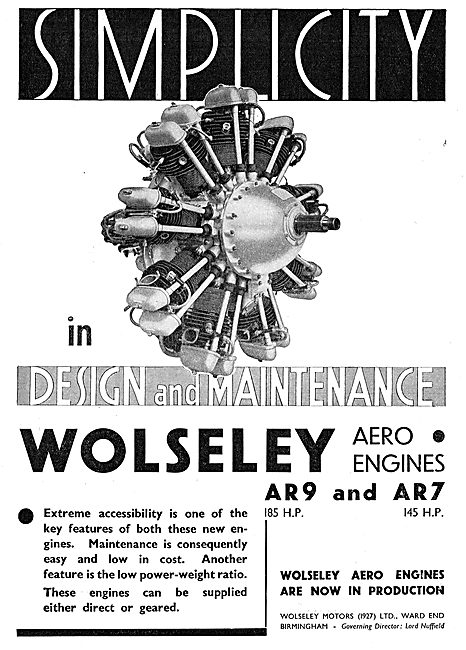 Wolseley AR9 Aero Engines                                        