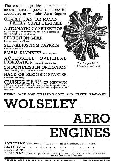 Wolseley Aero Engines Features                                   