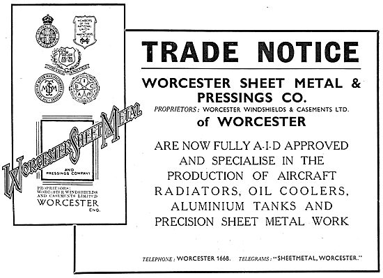 Worcester Sheet Metal & Pressings Co. Aircraft Sheet Metal Work  