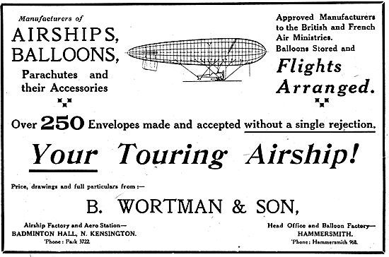 Wortman Airships,Parachutes & Balloons. 1919 Advert              