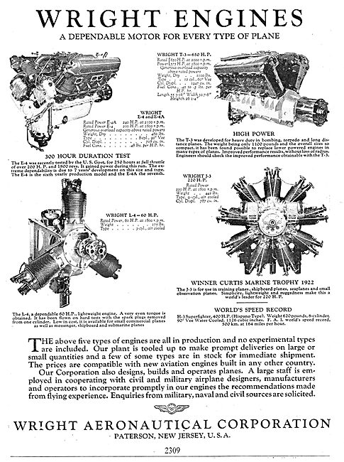 Wright  Aeronautical Corporation -  Dependable Aero Engines      