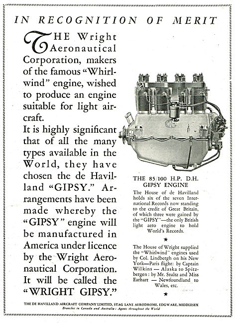 DH Gipsy Aero Engine Built Under Licence By The Wright  Corp     