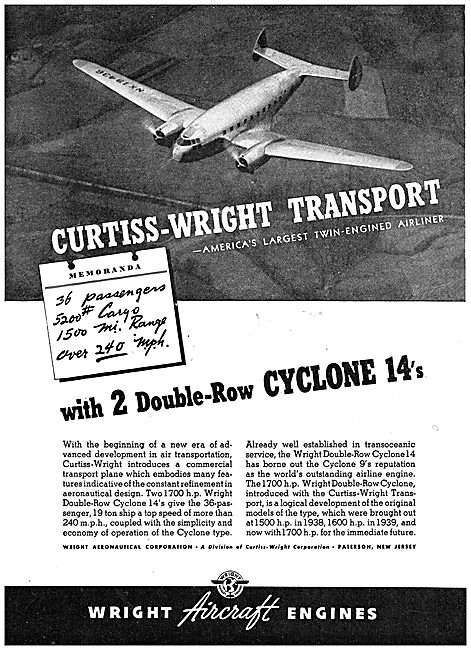 Wright Double-Row Cyclone 14  Curtiss-Wright Commercial Transport