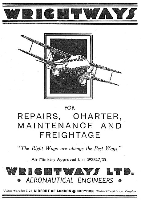 Wrightways Of Croydon - Aircraft Repairs, Charter & Freightage   