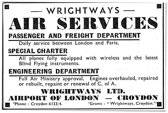 Wrightways Of Croydon - Engineering & Air Charter 1937           