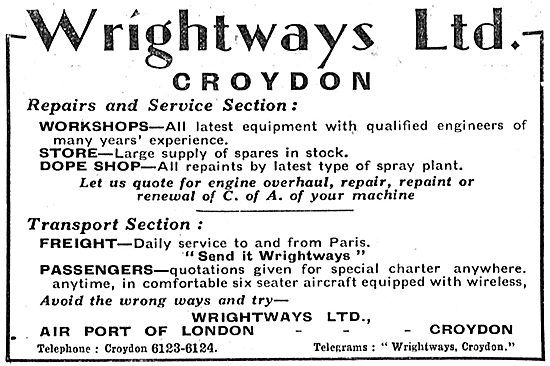 Wrightways Of Croydon - Aeronautical Engineers - Air Charter     