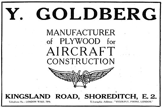 Y.Goldberg. Manufacturer Of Plywood For Aircraft. Shoreditch 1918