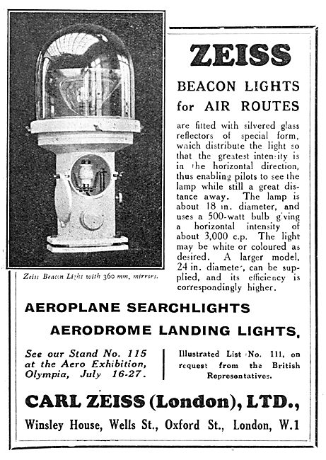 Zeiss Beacon Lights For Air Routes 1929                          