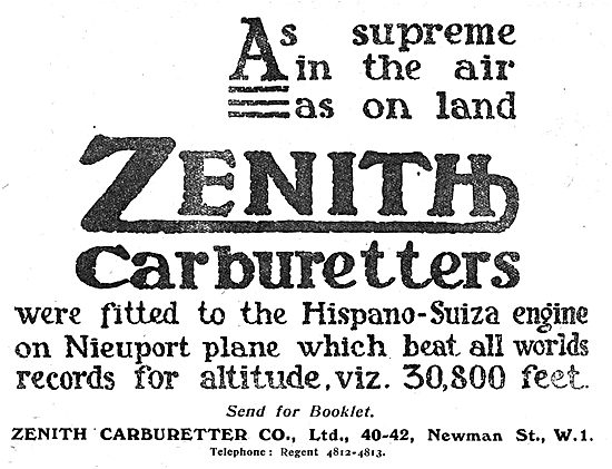 Zenith Aero Engine Carburetters                                  