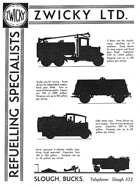 Zwicky Mobile Aircraft Refuelling Units. Hand Or Motor Operated  