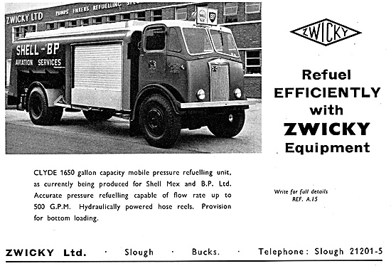 Zwicky Aircraft Refuellers Clyde 1650 Gallon Mobile Unit 1958    