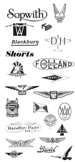 If you're interested in classic British aircraft you'll recognise many of the logos depicted in this image - select from the adjacent list to see a full range of manufacturers logos in their adverts.
